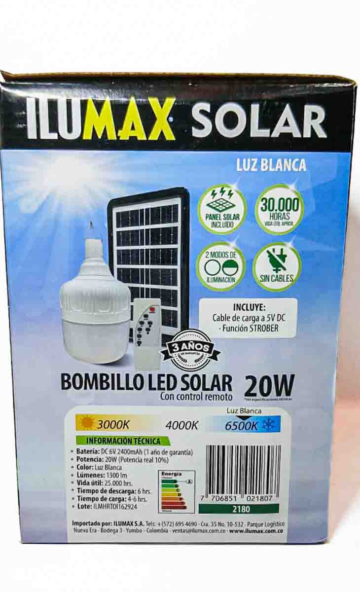 Bombillo LED solar 20W – Ilumax